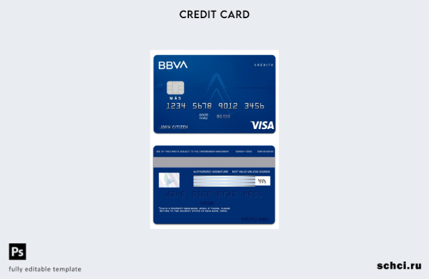 цифровая загрузка шаблона кредитной карты Visa Испании BBVA Bank